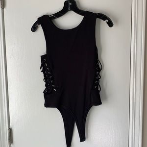 Side lace black body suit